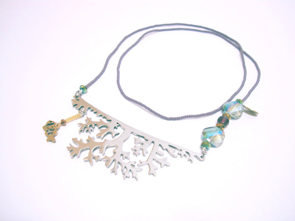 Coral Underwater Wonderland Sea World Long Silver Necklace
