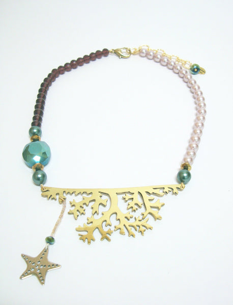 Pearl Sea World Coral Gold Necklace
