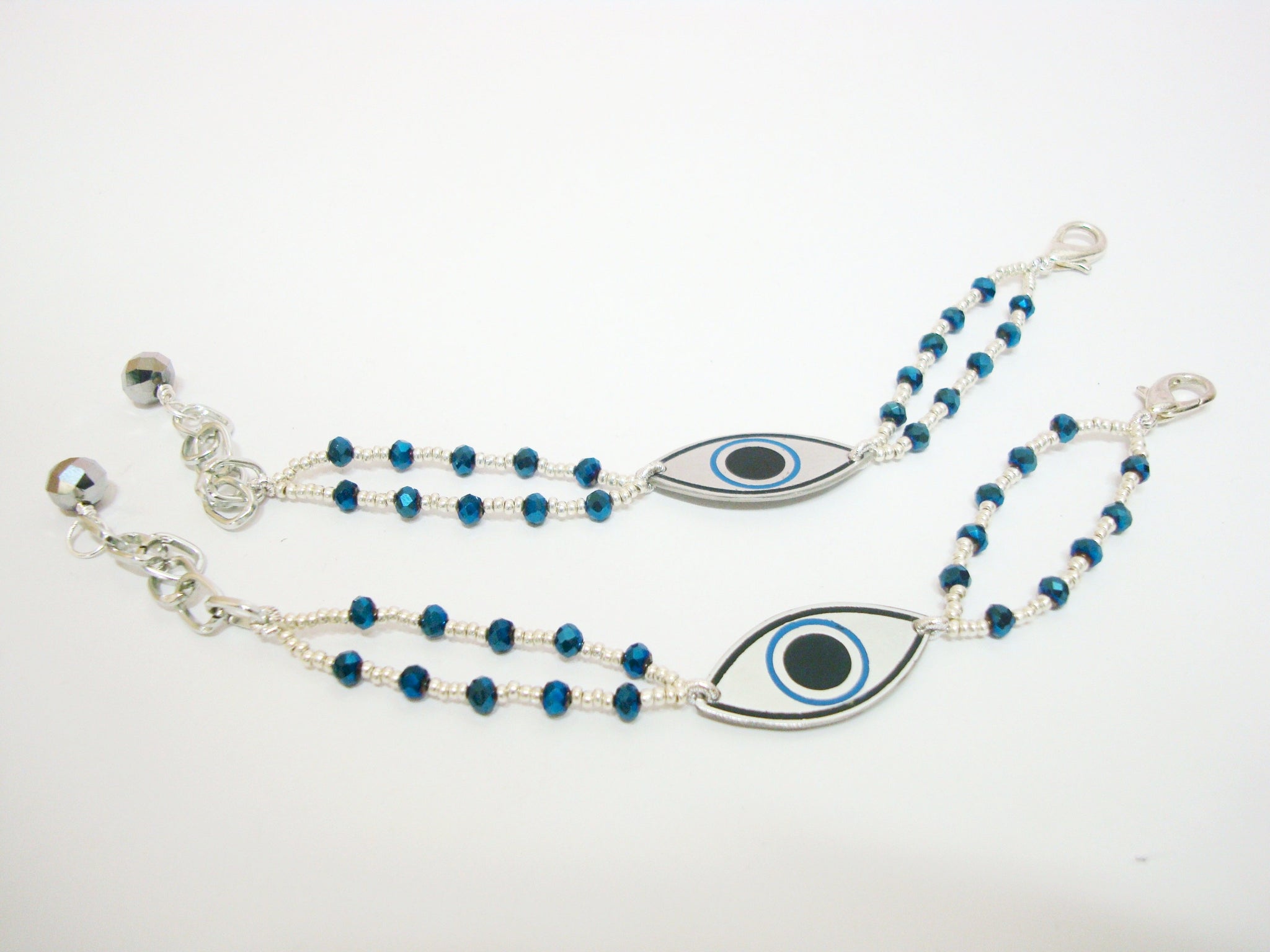 Metallic Blue and Silver Evil Eye Bracelet