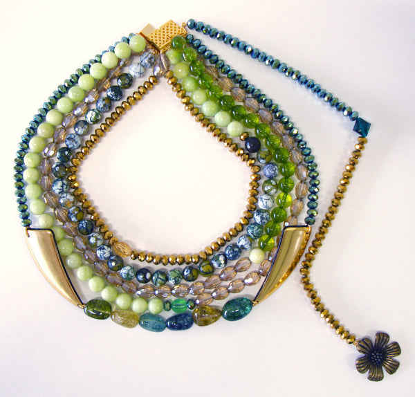Statement Beaded Green Forest Necklace