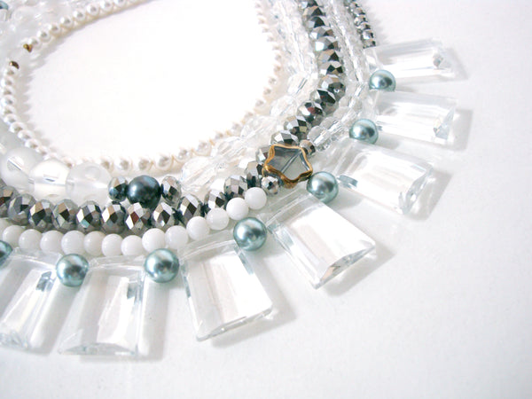 Signature Beaded Clear Transparent Statement Necklace