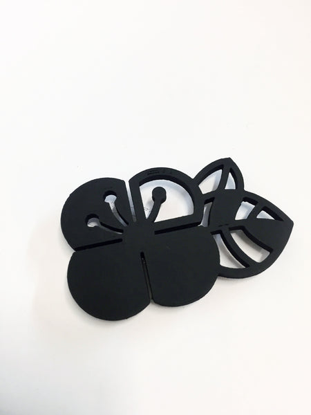Black Graphic Flower Brooch (Small)