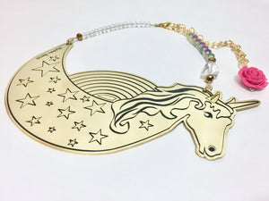 Unicorn necklace with rose. It's a magical party!